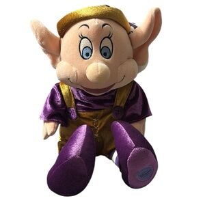 Disney Dopey Plush Toy with Gold and Purple Outfit, Measurements Pictured